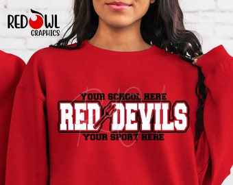 Camiseta de los Diablos Rojos, camiseta de los Diablos Rojos, diablo, camiseta, sudadera, sudadera con capucha, con capucha, cuello redondo, profesor, hermana, hermano, mamá, papá, entrenador