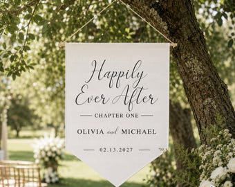 Happily Ever After Chapter One, Wedding Welcome Sign, Personalized Wedding Sign, Banner, Pennant, Reception Decor, Rustic, Book Theme