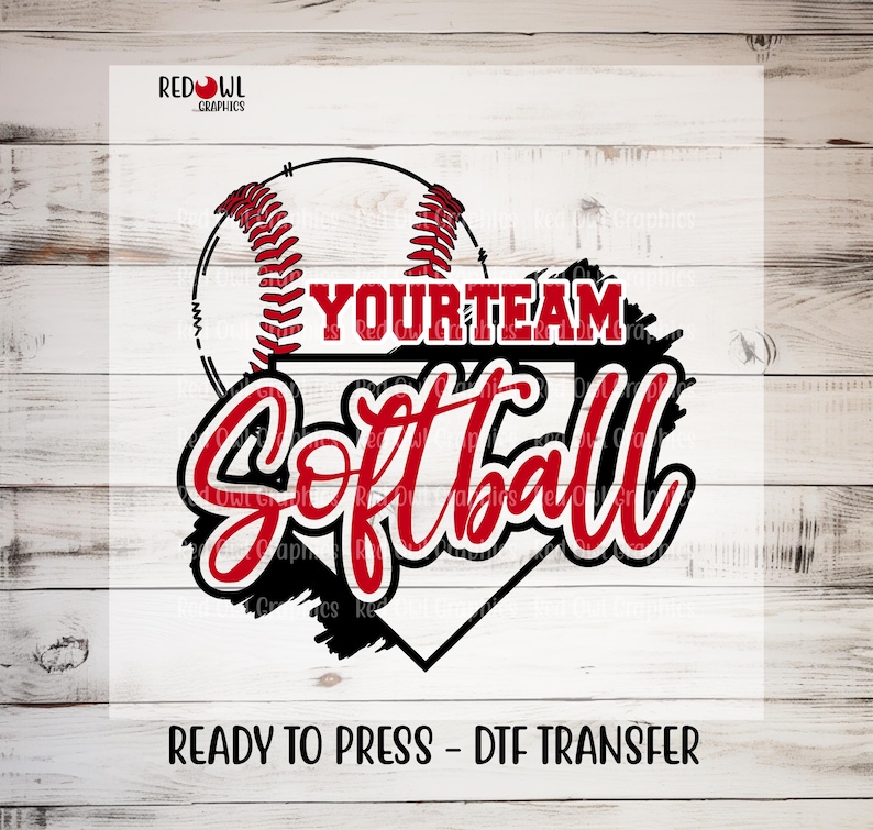 Listo para imprimir, Transferencia de sóftbol, Transferencia DTF personalizada, Transferencia de calor, DTF de sóftbol, Sóftbol, Directo a película, Cualquier equipo imagen 1