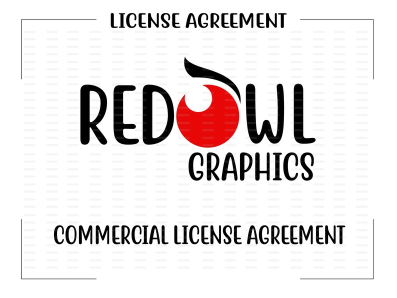 Puede incluir: Logotipo de Red Owl Graphics con un gr&aacute;fico de ojo de b&uacute;ho rojo y el texto "Red Owl Graphics", "License Agreement" y "Commercial License Agreement".