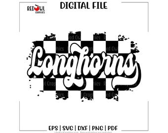 Longhorns svg, Team Mascot, School, Teacher, Coach, Mom, Retro, Checker Board, svg, dxf, eps, png, pdf sublimation, cut file, htv, clipart