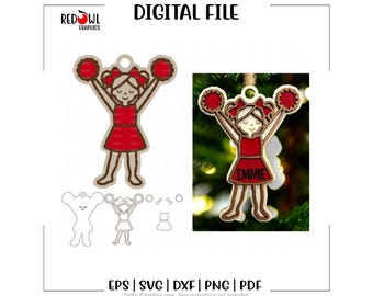 Cheerleader Ornament SVG, Layered Cheer Ornament, Cheerleading, 3D Cheer Cut File, Laser Engraving, Christmas, svg,dxf,pdf,png,eps