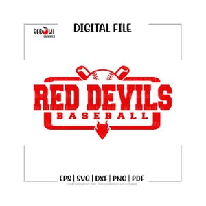 Red Devils Baseball svg, maskotka drużyny, duch szkoły, sport, trener, wektor, svg, dxf, eps, png, pdf, sublimacja, plik do cięcia, htv
