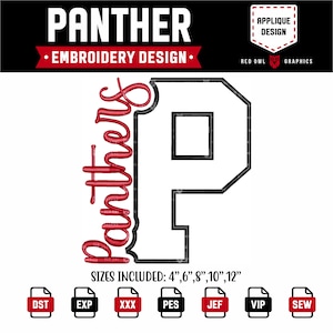 Panther, Panthers, Applique, Embroidery Design, Mascot, Machine, dst, xxx, pes, exp, jef, vip, sew