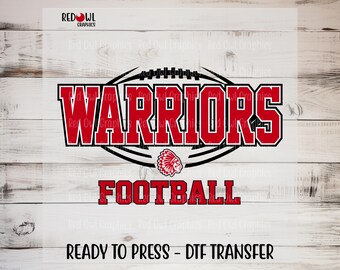 Warriors Football DTF Transfer, Ready to Press, Personalized, Team Mascot, Coach, Mom, Dad