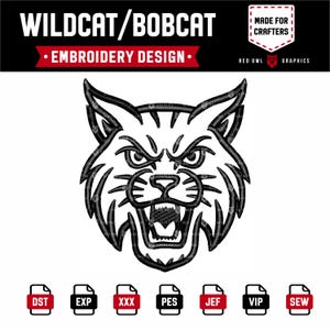 Wildcat, Bobcat, Embroidery Design, Mascot, School, Wildcats, Bobcats, Machine, dst, xxx, pes, exp, jef, vip, sew