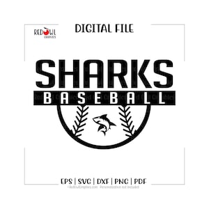 SVG de béisbol con tiburón, SVG de béisbol, tiburón, tiburones, béisbol, SVG, DXF, EPS, PNG, PDF, sublimación, vinilo textil, vector, digital, imágenes prediseñadas, diseño