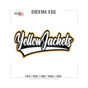 May include: A digital file design with the text "Yellow Jackets" in a stylized script font. The text is outlined in black and yellow, with a white fill. The design includes the text "DIGITAL FILE" and file type options.