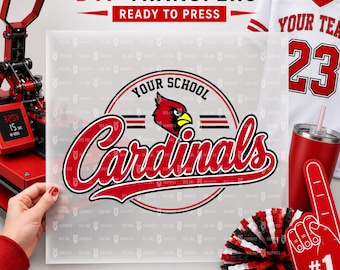 Transferencia DTF de los Cardenales, lista para imprimir, mascota del equipo Cardenal, transferencia de calor, entrenador, maestro, escuela, mamá, papá, directo a película