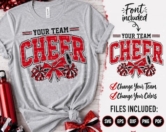 Cheerleading-Design (SVG, PNG), bearbeitbare Cheerleading-Grafik, Teammaskottchen, Schulmaskottchen, Pompons, Megafon, Schleife, Cheerleader (SVG, DXF, PNG, EPS)