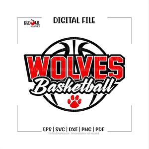 Koszykówka Wolves svg, maskotka drużyny, duch szkoły, trener, mama, tata, svg, dxf, eps, png, pdf, sublimacja, plik do cięcia, htv, wektor, cyfrowy