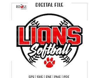 Softball svg, Lion Softball svg,  Lions, Team Mascot, Mom, Coach, Dad, svg, dxf, eps, png, pdf, sublimation, cut file, htv, digital