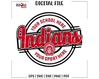 Indios SVG, Indio, Mascota del equipo, Entrenador, Mamá, Papá, Maestro, Escuela, SVG, DXF, EPS, PNG, PDF, Sublimación, Archivo de corte, HTV, Clipart, Digital