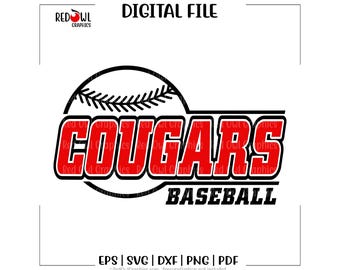 Cougars Baseball svg, Cougar, Mascotte della squadra, Allenatore, Papà, Mamma, svg, dxf, eps, png, pdf, sublimazione, file tagliato, htv, vettore, digitale