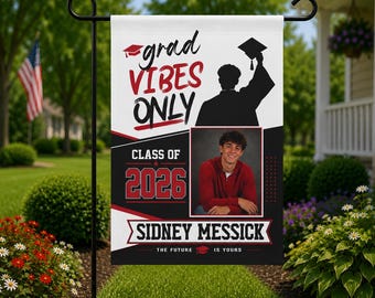 Personalized Graduation Banner, Grad Vibes Only,Sign,Flag, Congrats, Picture, Class of 2026,Graduation Party Decoration, Photo,Graduate Gift