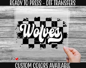 Ready To Press, Wolves, Wolves DTF, Custom DTF Transfer, Retro, Checker Board, Vintage, Heat Transfer,DTF, Wolves Transfer, Direct To Film