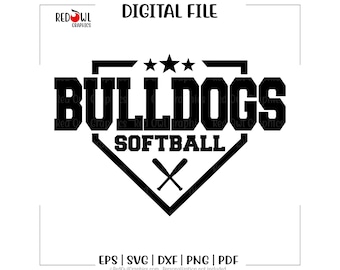 Softball svg, Bulldog Softball svg, Bulldog, Bulldogs, Team Mascot, School, Sport, svg, dxf, eps, png, pdf, sublimation, cut file, htv