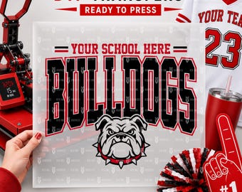Listo para imprimir, Bulldogs DTF, Bulldog, Personalizado, Día de partido, Mascota del equipo, Espíritu escolar, DTF personalizado, Transferencia térmica, Directo a película