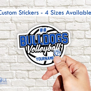 Personalized Bulldog Volleyball Sticker, Mascot, School, Spirit, Bulldog, Volleyball, Decal, Water bottle, Laptop, Car, Window, Waterproof