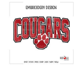 Cougar, Cougars, Desenho de Bordado, Mascote, Escola, Bordado de Cougar, Bordado, Máquina, Desenho, dst, xxx, pes, exp, jef, vip, costura