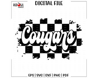 Cougars Mascot svg, Cougar, Checkerboard, Retro, svg, dxf, eps, png, pdf, sublimation, cut file, htv, digital, clipart, design, Teacher, Mom