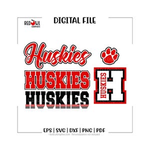 Huskies svg, Huskies png, Team Mascot, School, Paw, Script, Block, Text, svg, dxf, eps, png, pdf, sublimation, cut file, htv, vector