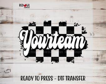Ready To Press, Retro Transfer, Custom DTF Transfer, Heat Transfer, Checker Board dtf, Direct To Film, Mascot, Any Team