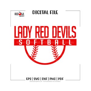 Softball Lady Red Devils svg, maskotka drużyny, szkoła, trener, mama, tata, svg, dxf, eps, png, pdf, sublimacja, plik do cięcia, htv, clipart, projekt