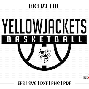 May include: Black and white digital file design for a basketball team called "Yellow Jackets". The design features a basketball with a stylized yellow jacket inside.