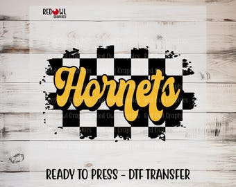 Hornets DTF, Ready to Press, Retro, Checker Board, Coach, Teacher, Mom, Custom DTF Transfer, Heat Transfer, Direct To Film