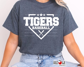 Tigers Baseball Shirt, Personalized Tiger T-Shirt, Sweatshirt, Hoodie, Team Mascot, School Spirit, Coach, Mom, Dad