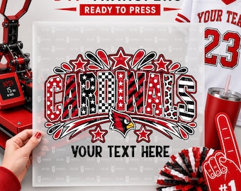 Transferencia DTF de los Cardenales, lista para imprimir, mascota del equipo Cardenal, transferencia de calor, entrenador, maestro, escuela, mamá, papá, directo a película