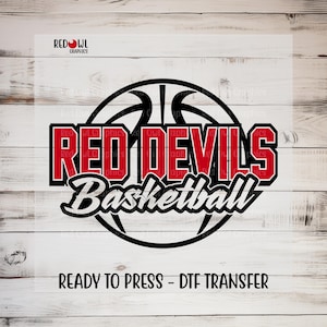 Red Devils Basketball DTF Transfer, Personalized Heat Transfer, Ready to Press, Team Mascot, School, Coach, Mom, Dad