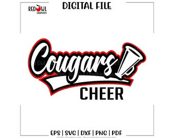 SVG de líder de torcida, Líder de torcida Cougar, Cougar, Cougars, Líder de torcida, Cheerleading, SVG, DXF, EPS, PNG, PDF, sublimação, arquivo de corte