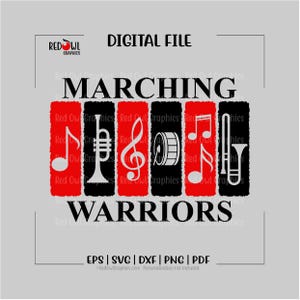 Banda de música de guerreros (Svg), guerrero, mascota del equipo, entrenador, mamá, papá, Svg, Dxf, EPS, PNG, PDF, sublimación, archivo de corte imagen 2