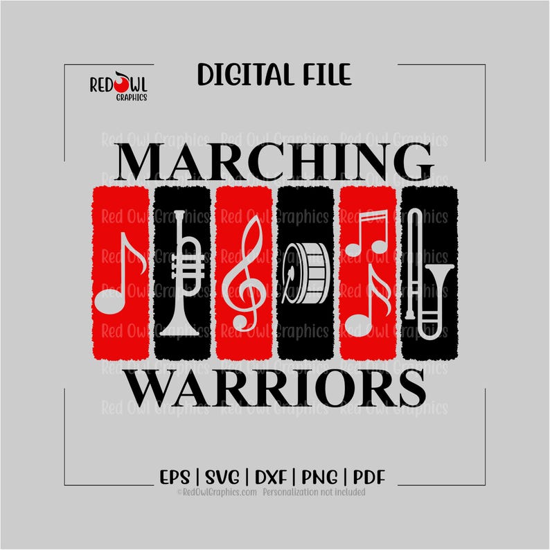 Banda de música de guerreros (Svg), guerrero, mascota del equipo, entrenador, mamá, papá, Svg, Dxf, EPS, PNG, PDF, sublimación, archivo de corte imagen 2