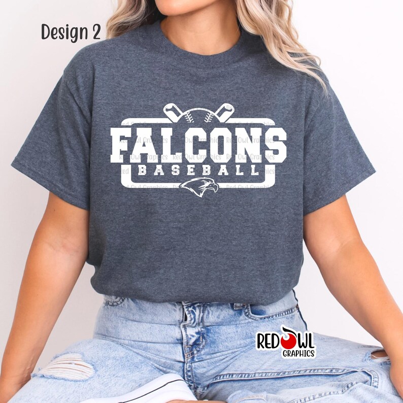 Falcons Baseball Shirt, Personalized, T-shirt, Sweatshirt, Hoodie, Team Mascot, School, Coach, Mom, Dad, Gift afbeelding 1
