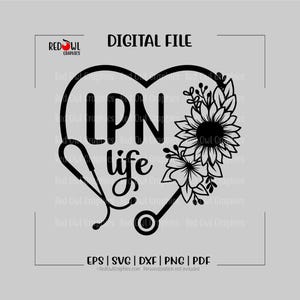LPN Life, Nurse Life, gelicentieerd praktisch, verpleegkundige, verpleegkundige svg, hart, bloemen, svg, dxf, eps, png, pdf, sublimatie, ontwerp, clipart, gesneden bestand afbeelding 2