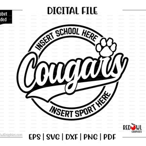 Cougar svg, Cougars svg, Cougar, Cougars, Clipart, Mascot, School, svg, dxf, eps, png, pdf, sublimation, cut file, htv, clipart, design