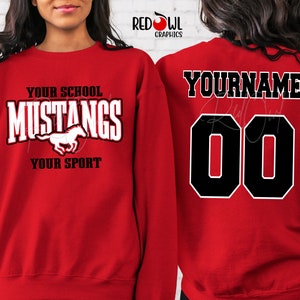 Personalized Mustang, Mustangs, T-Shirt, Customized, T-Shirt, T-Shirt,Shirt,Tee,School Spirit,Mascot, Baseball, Softball, Football, Track