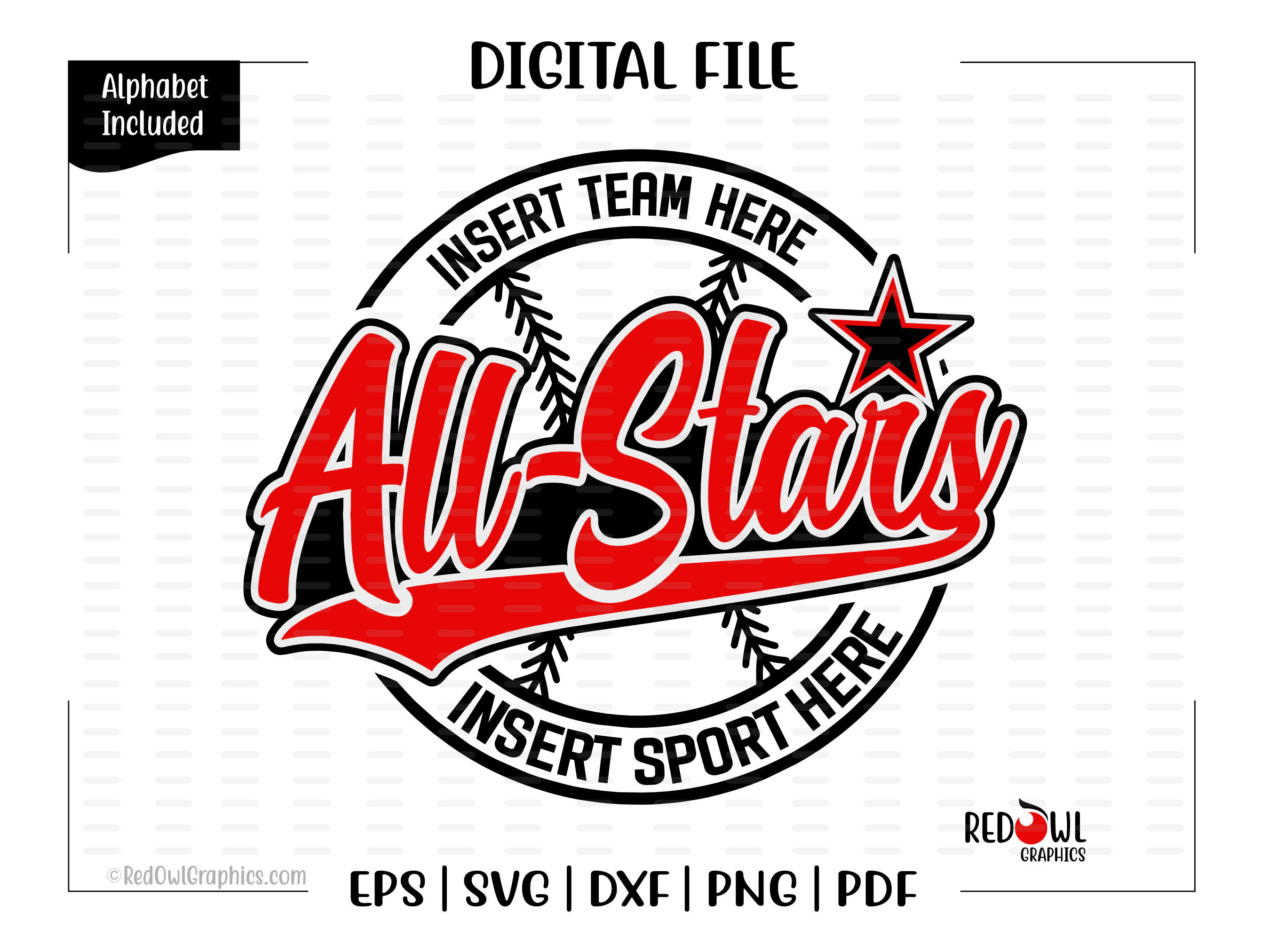 All Stars Svg, Softball Svg, Baseball Svg, Template, Emblem, Softball Team,  Baseball Team, Stitching, Cutting File, Shirt Design Svg, Eps 