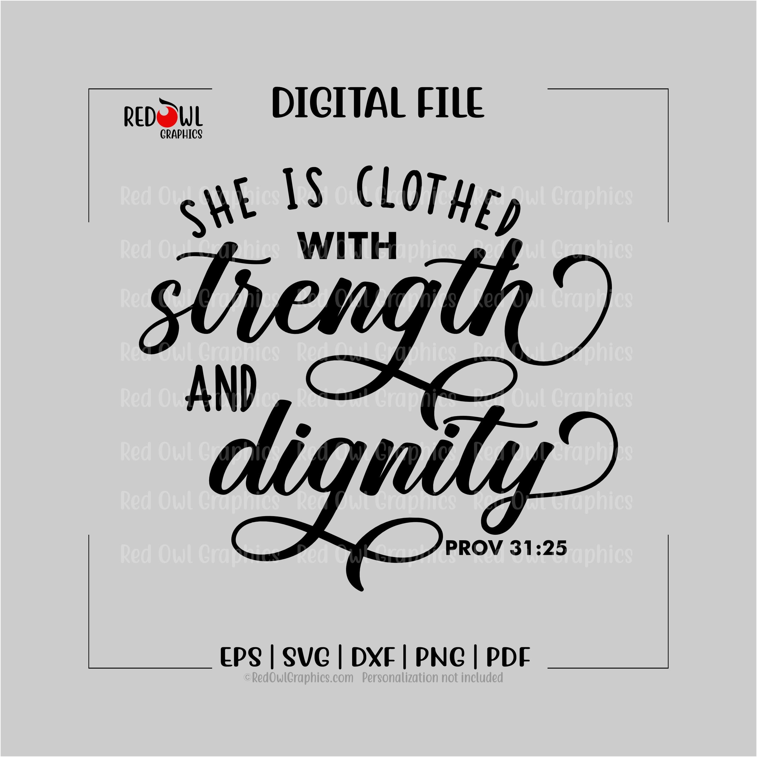 she is dressed in strength and dignity She Is Clothed In Strength And Dignity, Proverbs 31:25, Calligraphy  Scripture Art Board Print