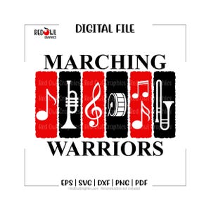 Banda de música de guerreros (Svg), guerrero, mascota del equipo, entrenador, mamá, papá, Svg, Dxf, EPS, PNG, PDF, sublimación, archivo de corte imagen 1