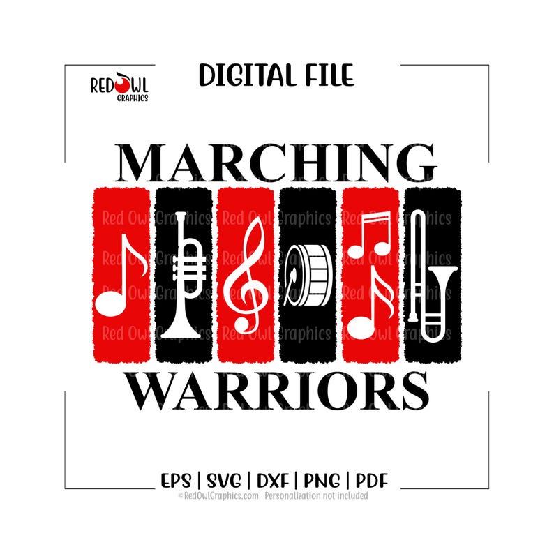 Banda de música de guerreros (Svg), guerrero, mascota del equipo, entrenador, mamá, papá, Svg, Dxf, EPS, PNG, PDF, sublimación, archivo de corte imagen 1