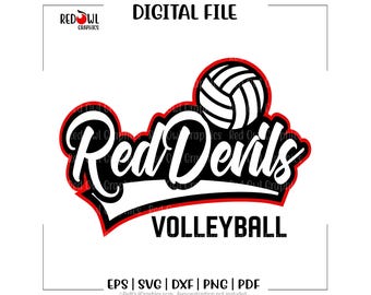 Red Devils Volleyball svg, Team Mascot, Coach, School, Mom, Dad, svg, dxf, eps, png, pdf, sublimation, cut file, htv, vector, digital