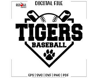 Tigres de Béisbol SVG, PNG, eps, pdf, dxf, Mascota del Equipo, Archivo de Corte (Descarga Digital)
