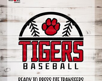 Tigers Baseball svg, Tiger, Ready to Press, Personalized, Team Mascot, School, Sport, Coach, Heat Transfer