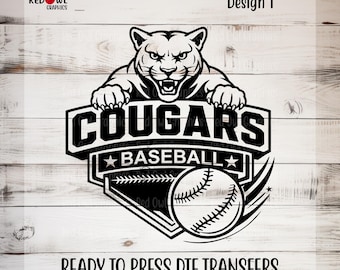 Cougars Baseball DTF Transfer, Cougar, Softball, Team Mascot, School, Coach, Mom, Dad, Heat Transfer