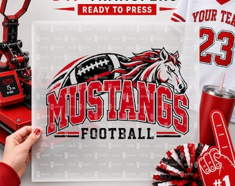 Mustang Football DTF Transfer, Ready To Press, Mustangs Team Mascot, Heat Transfer, Coach, Teacher,  School, Mom, Dad, Direct to Film