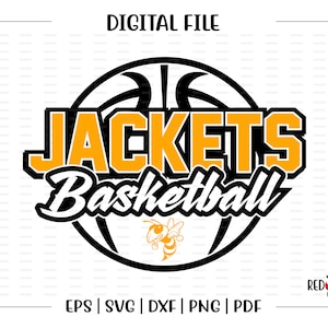 May include: A black and yellow basketball graphic with the text "JACKETS Basketball" in a black and yellow font. A small yellow and black wasp graphic is below the basketball.